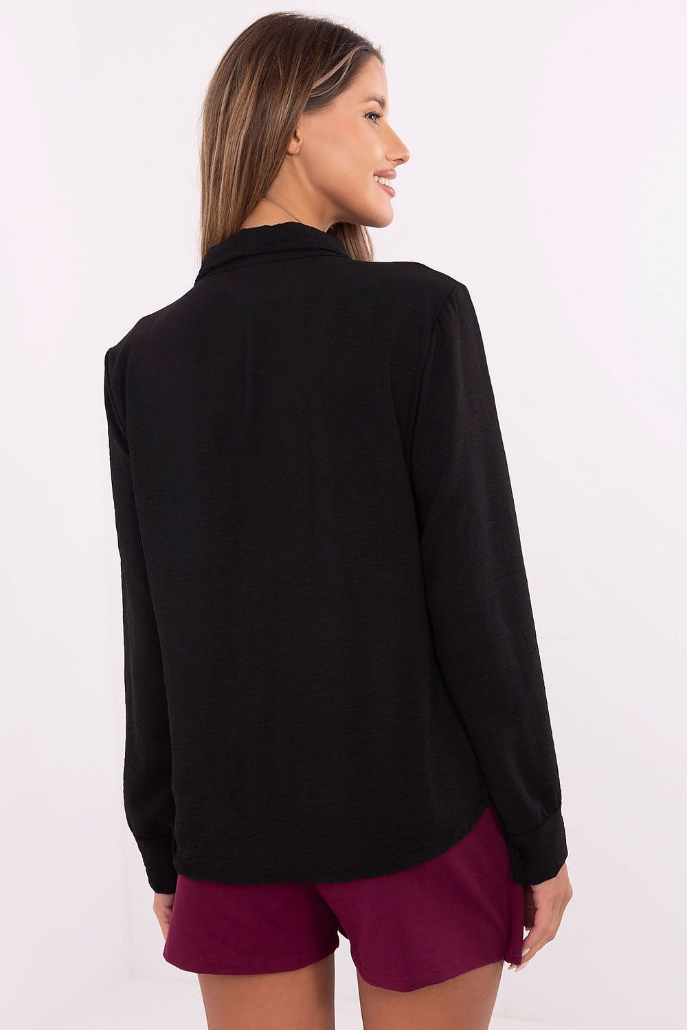 Luxurious long sleeve women's shirt by Italy Moda featuring decorative bows, perfect for formal occasions.