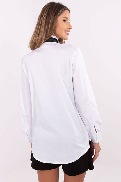 Elegant women's long sleeve shirt with removable tie from Italy Moda, ideal for versatile styling in both formal and casual settings.