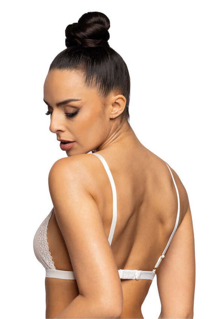 Elegant ivory lace bralette by Mat, showcasing a stylish single-row hook adjustment and soft, breathable materials for a luxurious fit.