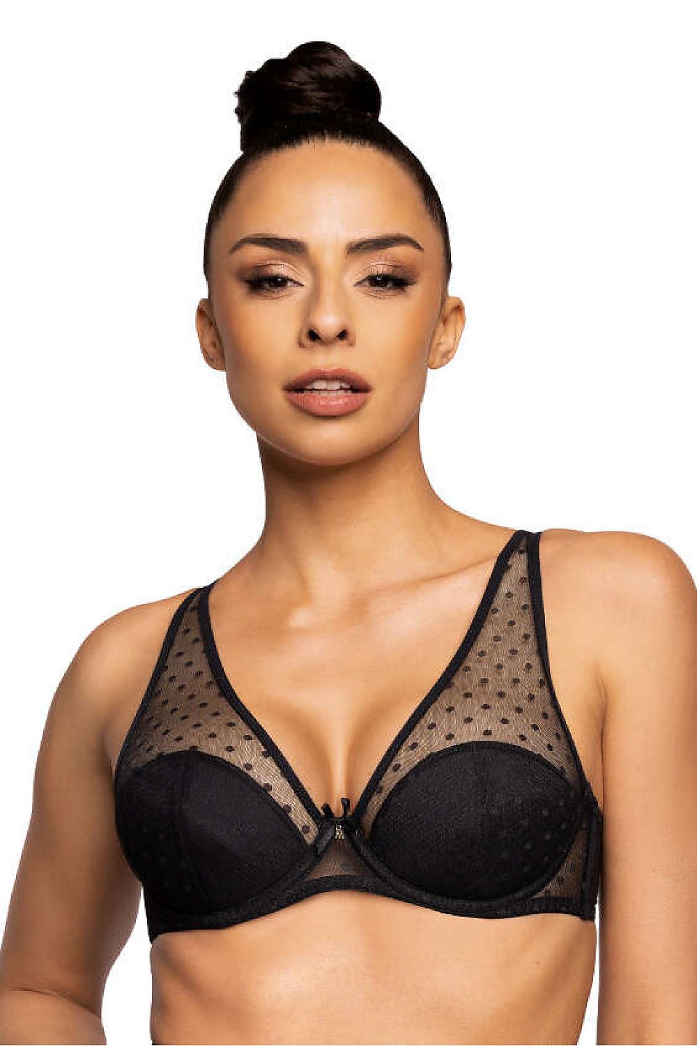 Luxurious Dotssy black bra by Mat with sophisticated push-up cups, adjustable straps, and charming dot design, ideal for enhancing your elegant lingerie collection.
