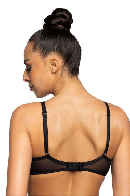 Stylish Dotssy black bra with removable push-up inserts and delicate bow accent, designed by Mat for sophistication and comfort in sizes EU 65B to 90C.