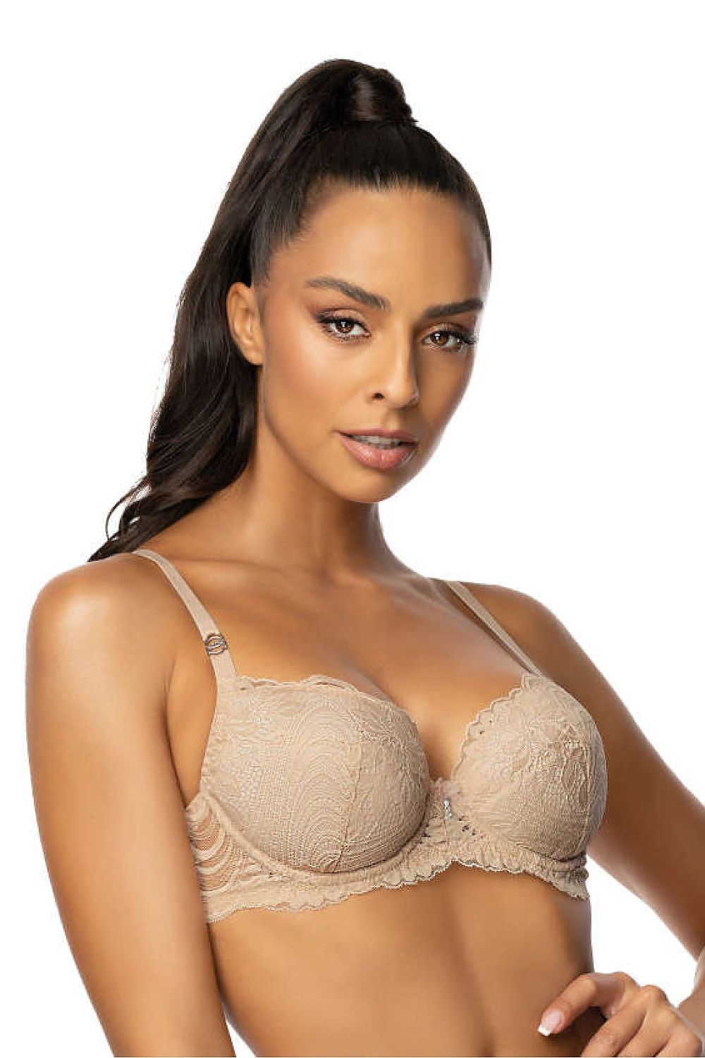 Luxury Lace Push-Up Bra Darlene by Mat in Beige, featuring adjustable straps and removable inserts, crafted with intricate lace detailing perfect for elegance and comfort.