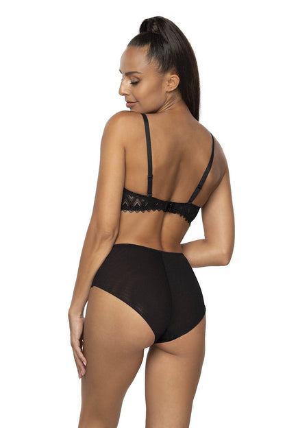 Luxurious Elif black high waisted lace panties featuring an elegant zigzag design, crafted by Mat for sophisticated women.
