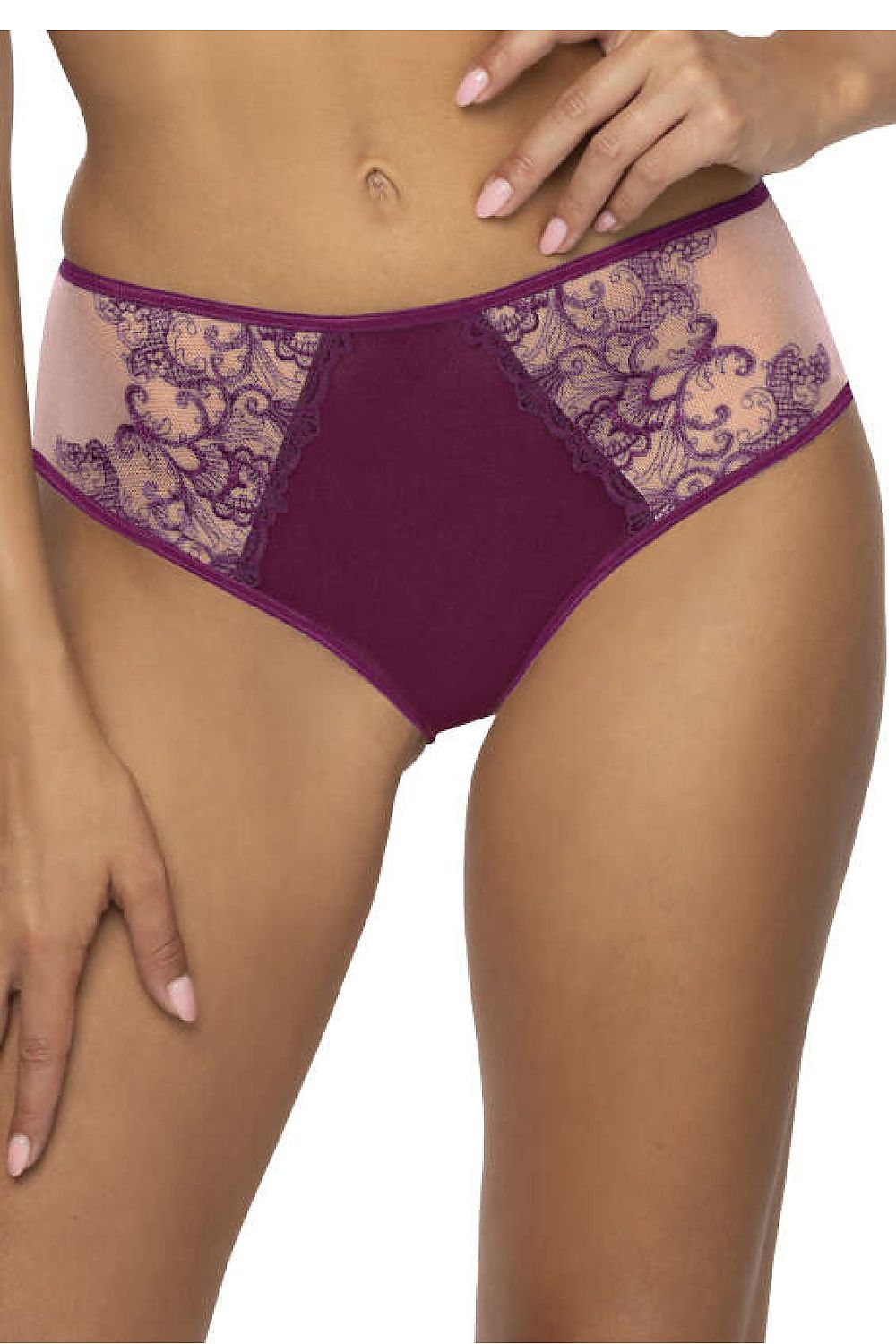 Luxurious Maureen F-3808/51 women's beige and purple lace panties crafted for elegant comfort, designed by Mat, available in sizes EU 36-48.