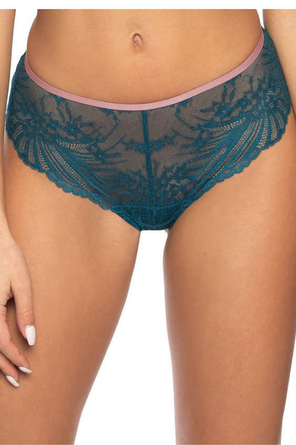 Sybilla Turquoise Lace Thong by Mat, showcasing a delicate feminine design with intricate lace details, perfect for enhanced comfort and style.