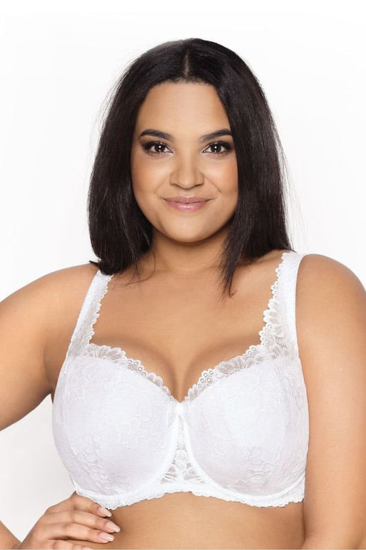 Carmela Big Padded Bra by Mat in elegant white lace, showcasing luxurious design and perfect cleavage support for sizes EU 65 to 110.