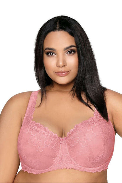 Carmela Big Lace Bra in Magenta by Mat, showcasing elegant support for larger sizes EU 65G to EU 95F, crafted with delicate lace to create a luxurious silhouette.