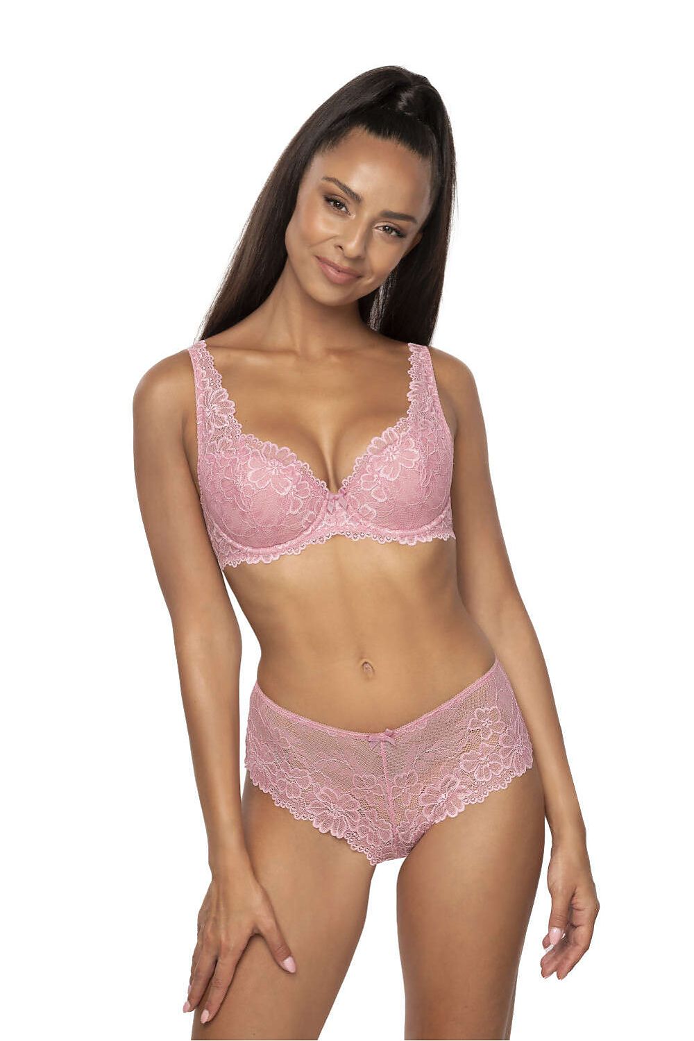 Luxury pink lace padded bra by Mat, showcasing intricate lace detail and adjustable non-detachable straps, ideal for enhancing elegance and support in sizes EU 65B to EU 85D.
