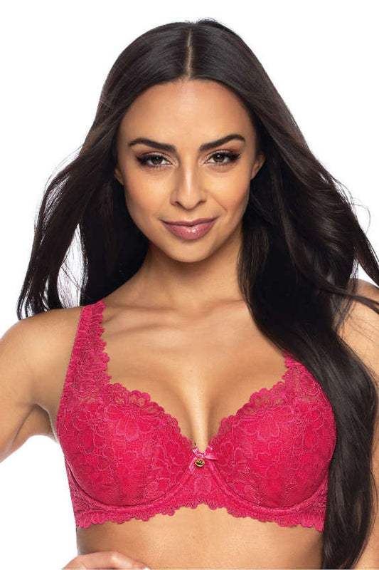 Carmela Ruby Lace Padded Bra by Mat, featuring luxurious ruby lace detailing, adjustable straps, and a sophisticated two-row hook-and-eye closure.