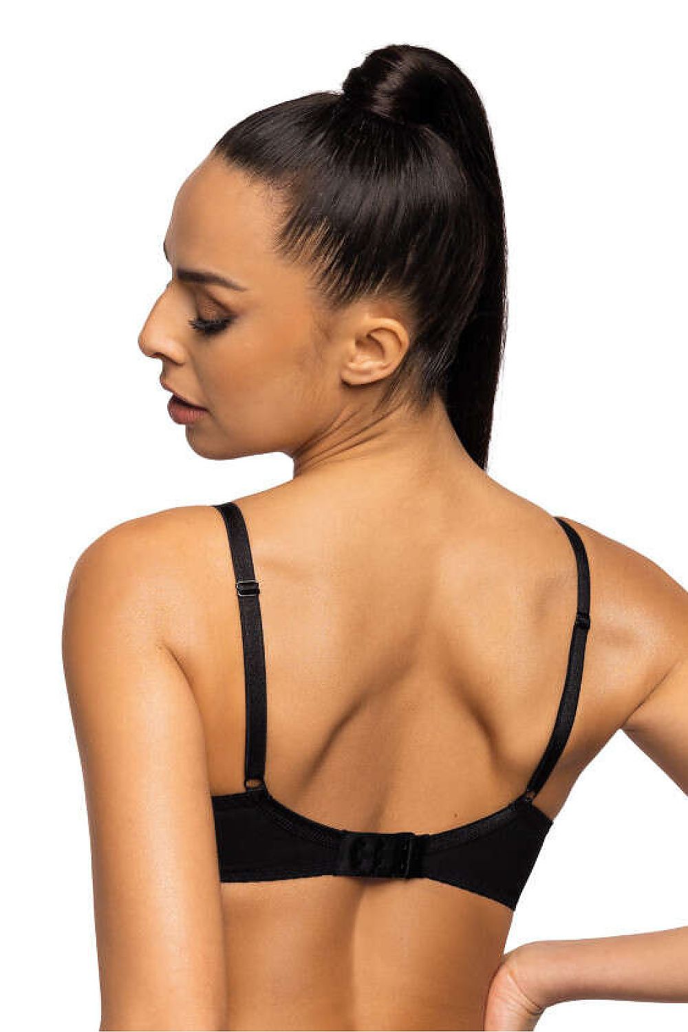 Elegant Saddie Soft Bra in Navy Blue and Black by Mat, showcasing exquisite craftsmanship with delicate elastic mesh and a stunning jewellery accent, perfect for sizes EU 65D to EU 95F.