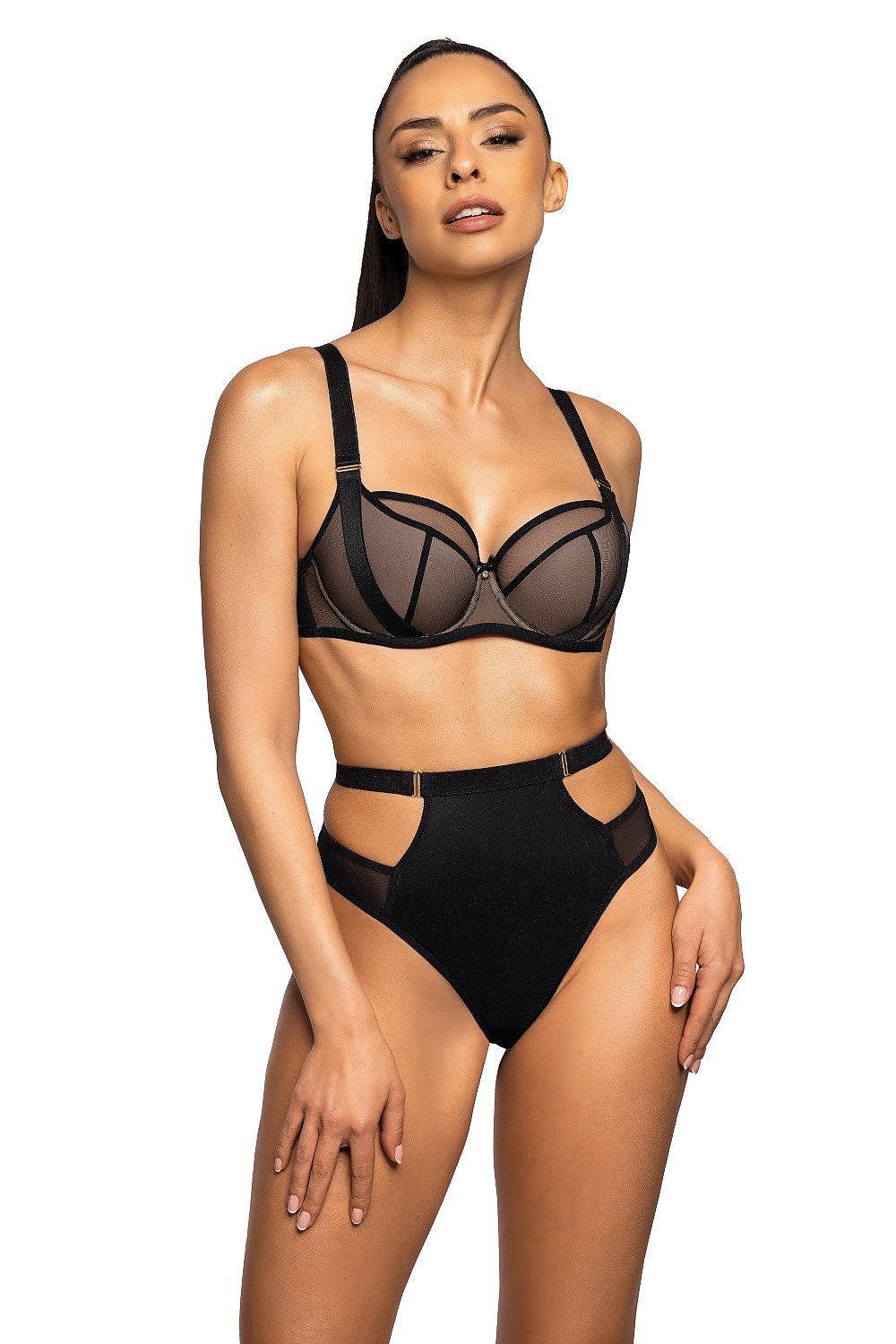 Luxury semi-padded bra Denise by Mat, featuring elegant black tulle design, adjustable straps, and beautifully crafted cups that enhance natural breast shape for sizes EU 65-95.