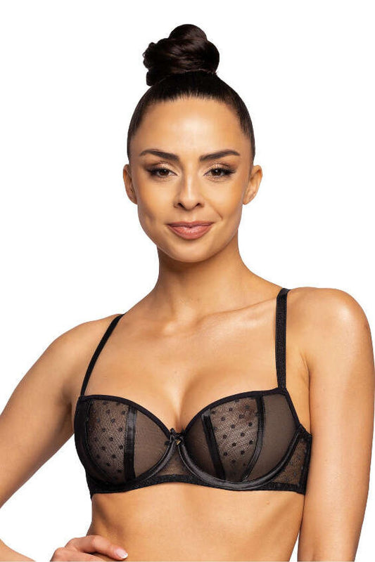 Exquisite Dotssy Balconette Bra by Mat with delicate soft tulle design and adjustable straps, showcasing elegance in EU sizes 65-95.