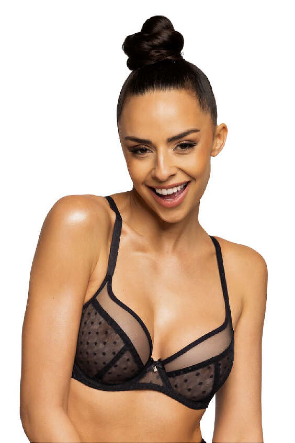 Luxury exquisite push-up bra by Mat featuring three-piece cups and solid tulle with charming dots, designed for elegant support and comfort.