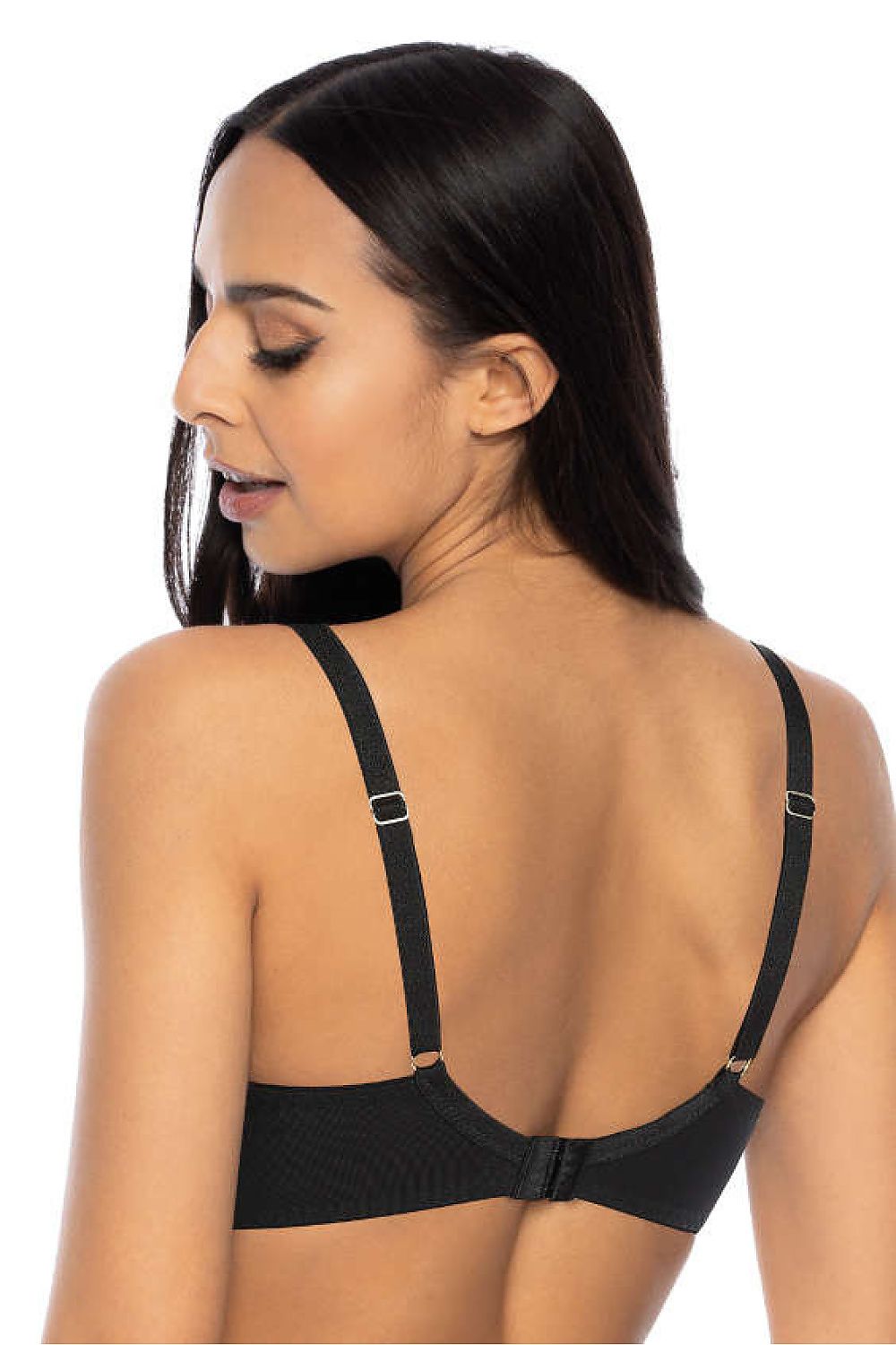 Elegant Marion soft bra by Mat, showcasing a sophisticated black and beige colour palette with lace accents, designed for an adjustable fit in sizes EU 65D-95F.