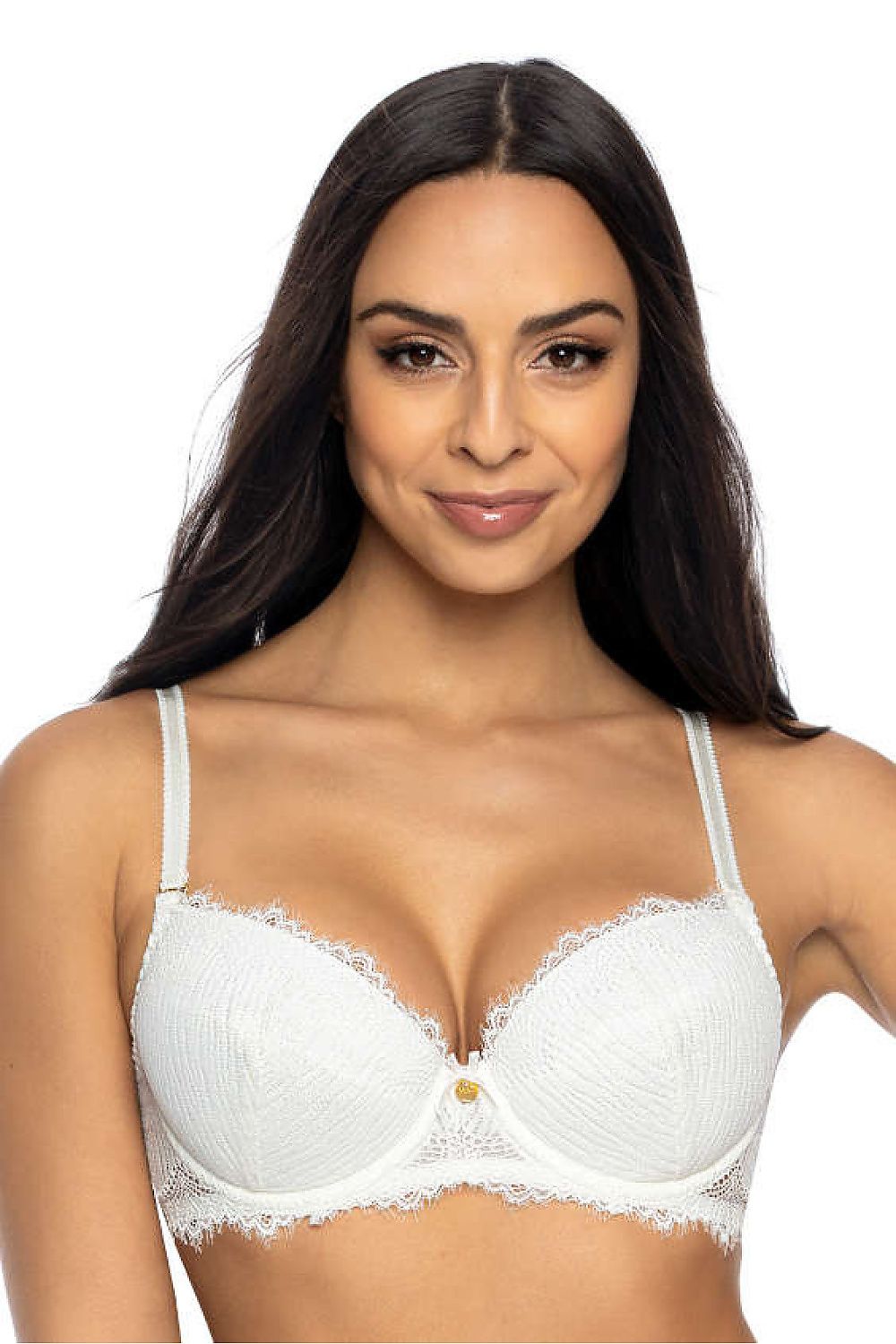 Luxury Evie Milk Lace Push-Up Bra by Mat showcasing intricate lace design and removable push-up inserts.