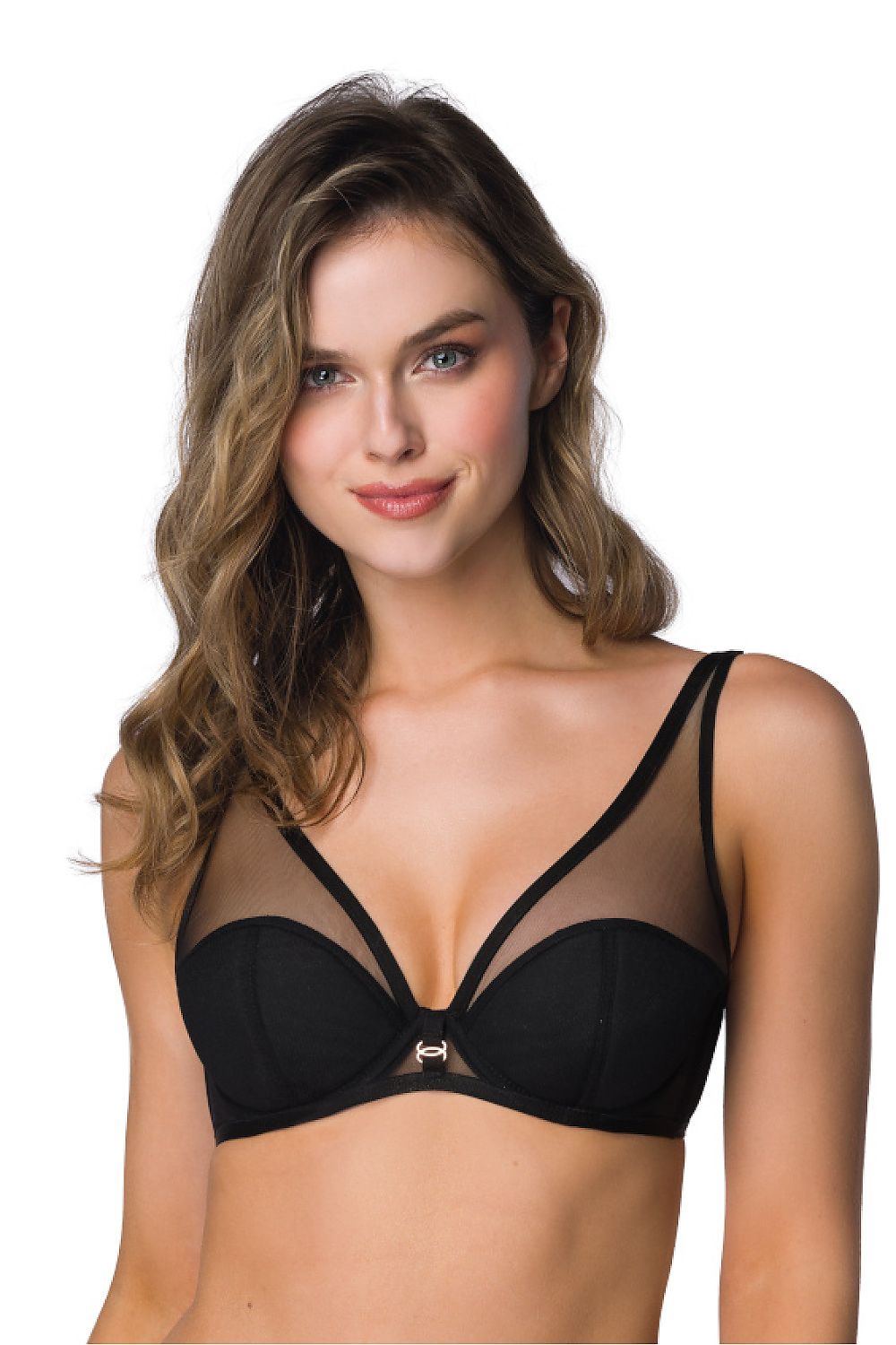 Luxurious black Esme push up bra by Mat, featuring underwired cups and delicate mesh inserts for an elegant and sensual design.