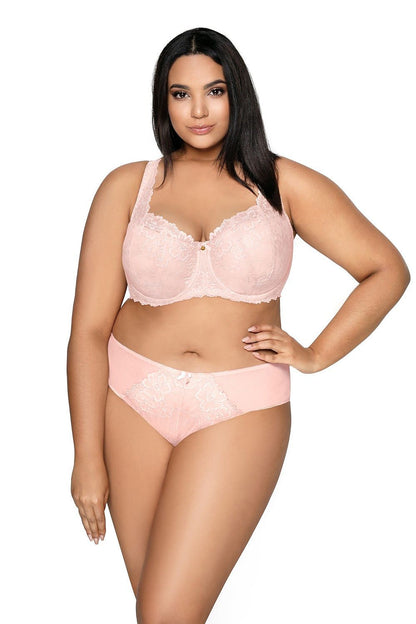 Elegant design of the Carmela Big Padded Bra by Mat, featuring delicate fine celadon lace cups and wide decorative straps, perfect for large size support and flattering bust collection.
