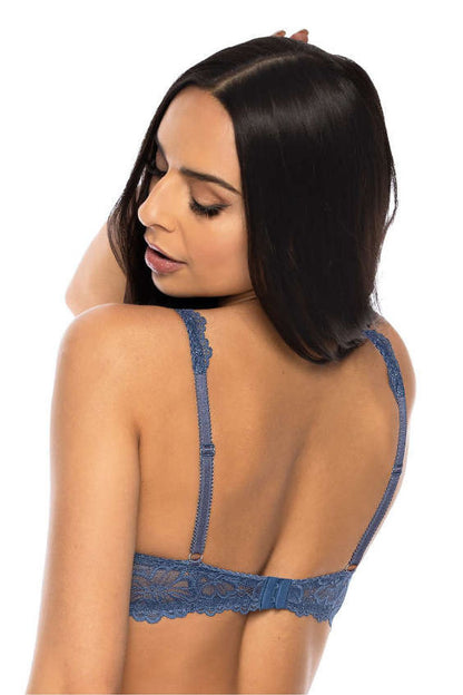 Luxurious Mat Carmela Bra in sapphire lace, exemplifying sophistication with adjustable straps and a stunning design.