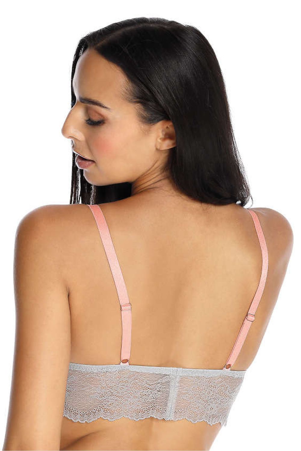 Stylish gray soft bra from Mat with lace detailing, designed for ultimate comfort without underwire. Sizes available EU 36 to EU 42, featuring adjustable straps.