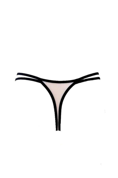 Stylish Hellen Transparent Lace Thong by Mat in soft beige and black colour, featuring exquisite lace details and delicate side embellishments, perfect for adding allure to your lingerie collection.
