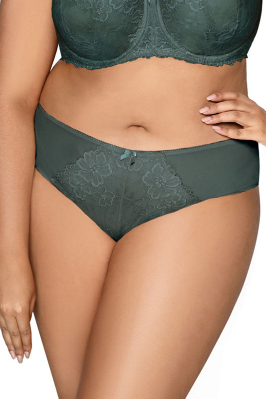 Luxury Carmela Big Lace Panties in Khaki by Mat - Classic cut with airy mesh and lace detailing for a sensual fit, perfect for sizes EU 36-48 | US 4-16.