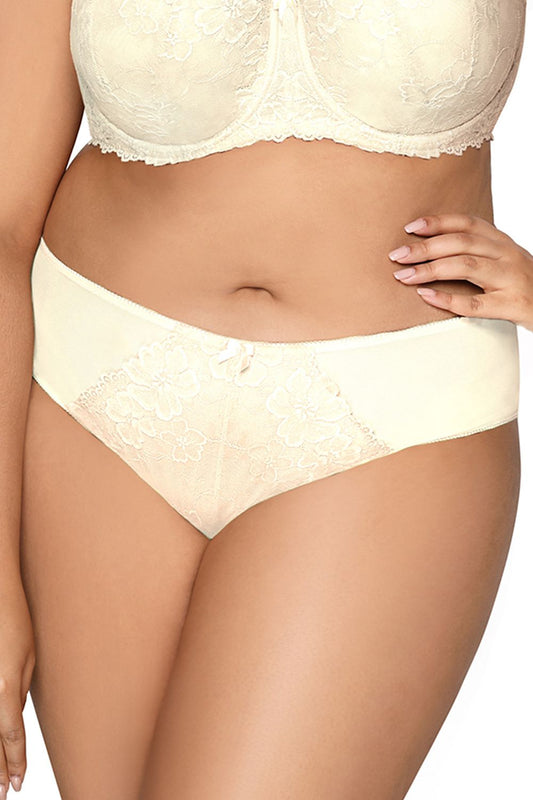 Carmela Big Lace Panties by Mat in cream colour, showcasing exquisite lace detailing and a classic cut design. Ideal for sizes EU 36-48 | US 4-16, perfect for luxurious lingerie collections.