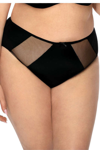 Elegant black Aggie microfiber panties with mesh inserts by Mat, showcasing a luxurious design and classic style, available in sizes EU 36-48 and US 4-16.