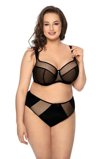 Stylish back view of black Aggie microfiber panties with delicate mesh inserts, crafted by Mat for a sophisticated and comfortable fit, sizes EU 36-48 / US 4-16.