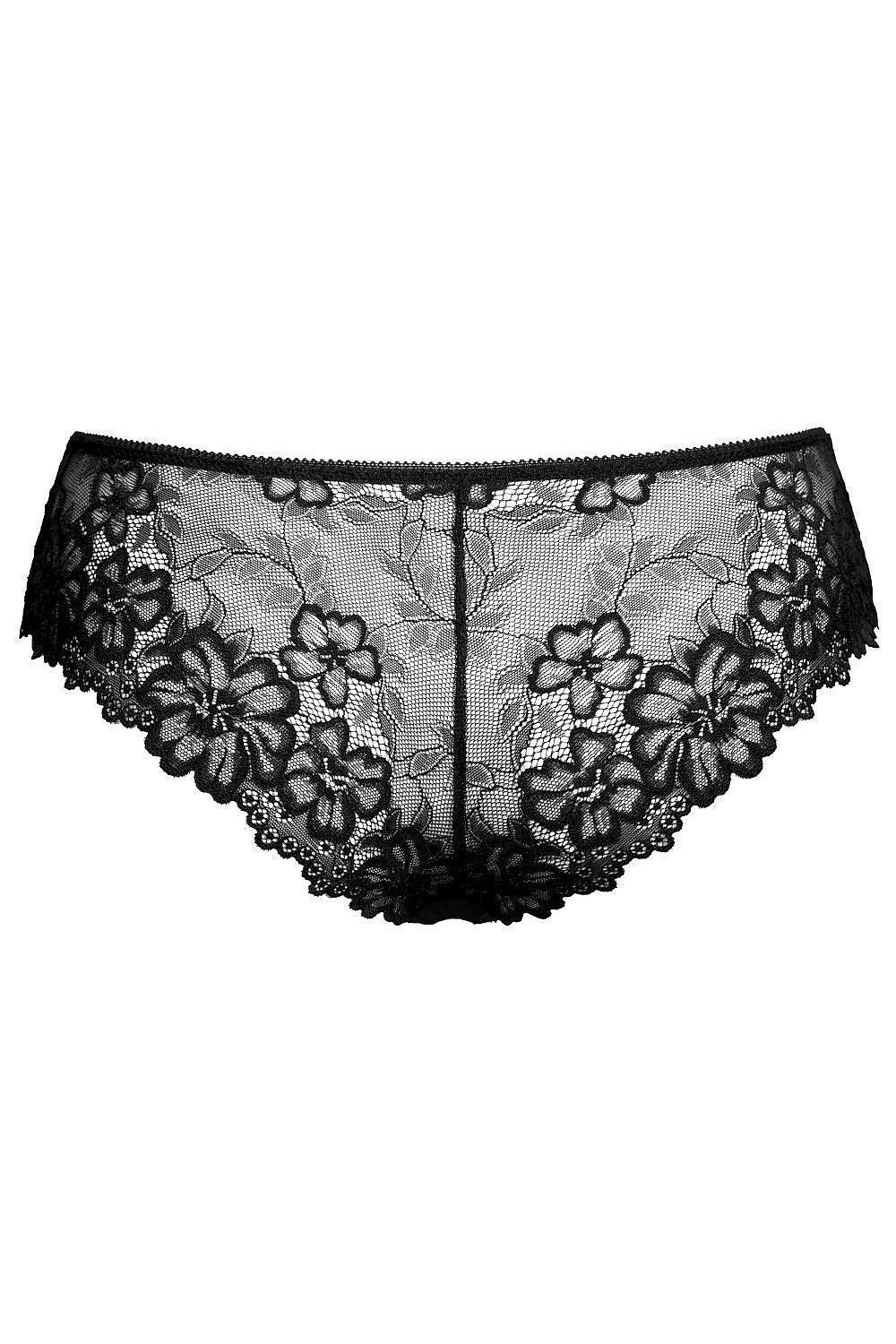 Detail view of Mat's elegant lace trim women's panties, featuring a delicate bow and soft cotton blend, available in classic sizes.
