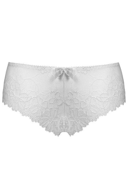 Elegant Alluring White Lace Shorts by Mat, showcasing a delicate and tempting design in sizes EU 36-44, US 4-12.