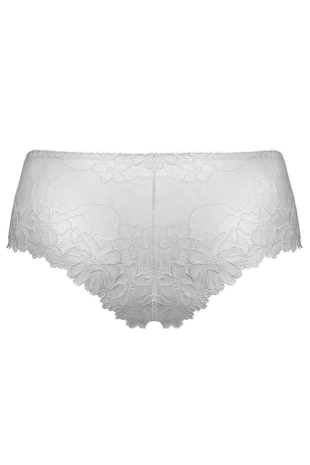 Close-up detail of Mat's luxurious white lace shorts, highlighting the exquisite craftsmanship and feminine charm.