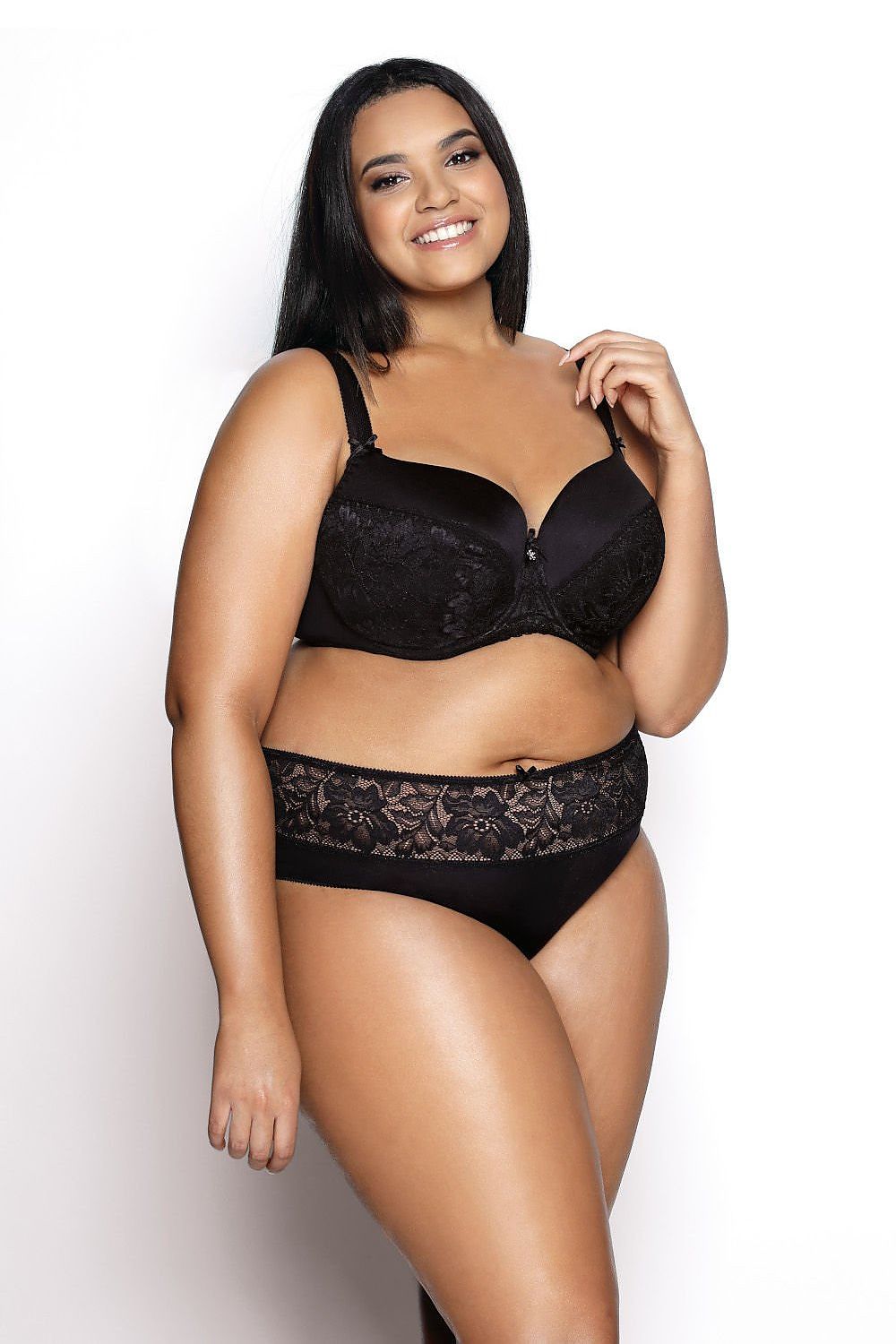 Stylish black and white options of Lacery Hannah Panties by Mat, featuring delicate tricot knit insert and sophisticated lace design.