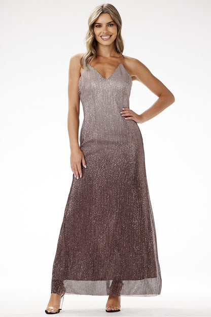 Feminine and chic strapless sequin maxi dress in ombre style by Awama, ideal for elegant parties and formal events, featuring a satin lining for comfort.