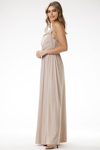 Full-length view of the stunning brocade maxi dress, perfect for celebrations, designed by awama for a glamorous look.