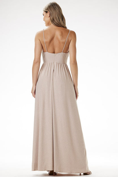 Model wearing the elegant strapless maxi dress by awama, highlighting the flattering silhouette ideal for special events.
