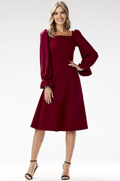 Elegant Midi Dress with Mock Neckline by Awama, showcasing chic design perfect for evening occasions, EU S-XL, detailed with long sleeves and covered zipper.