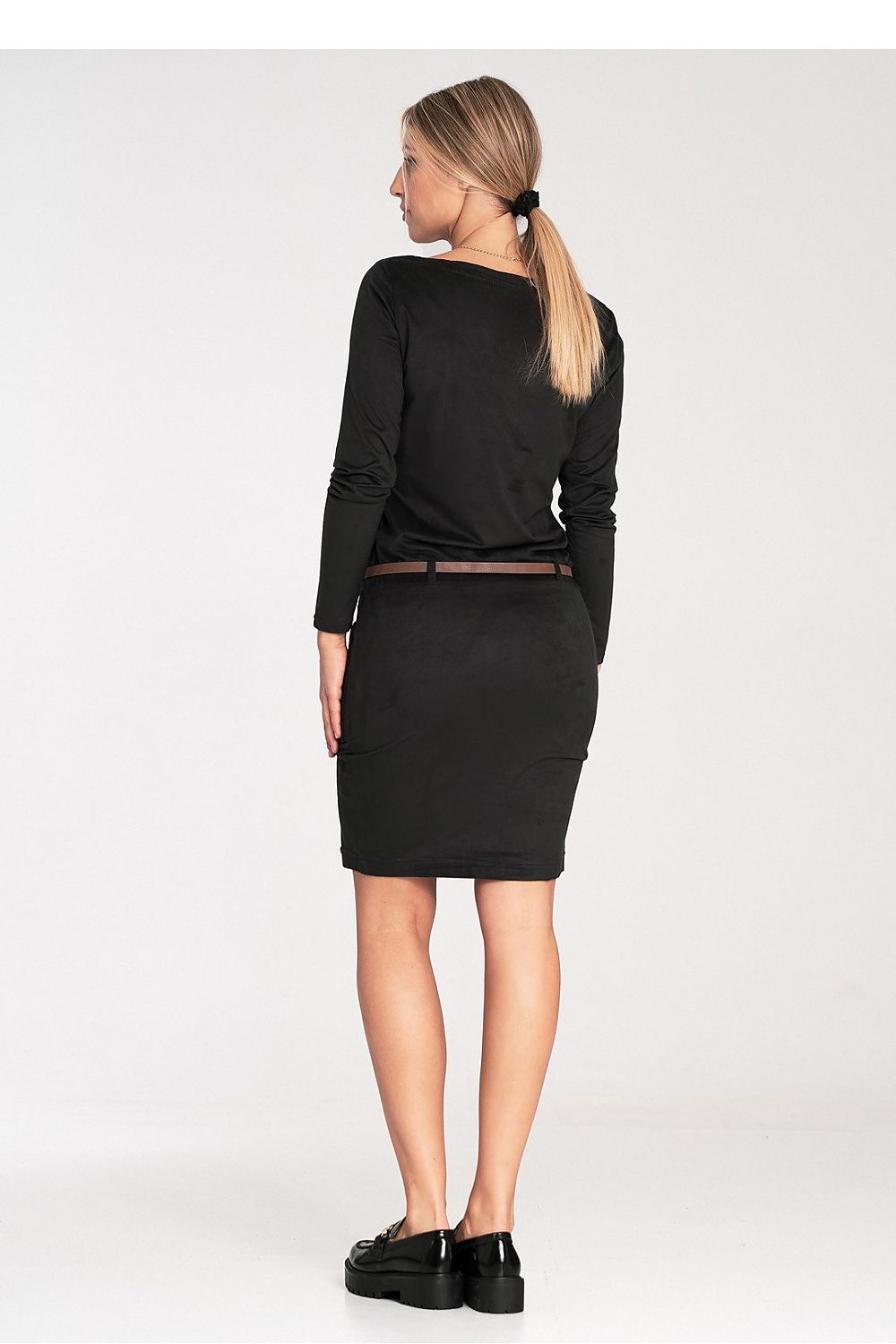Elegant Figl Mini Dress with Long Sleeves, Pockets and Decorative Belt in Suede Imitation - Perfect for chic occasions and available in EU and US sizes S to XL.
