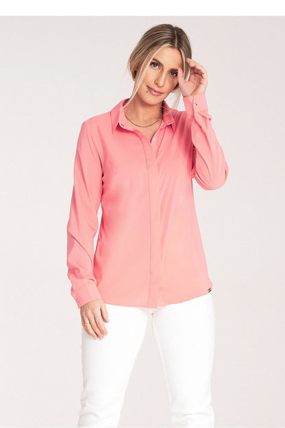 Elegant Figl women's long sleeve shirt featuring decorative silver snaps and a classic collar, perfect for sophisticated occasions.