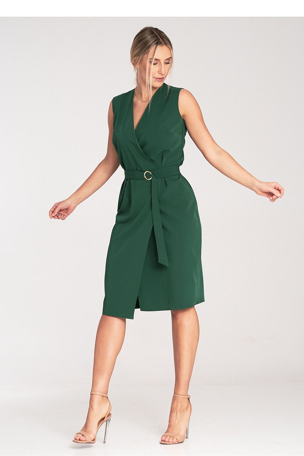 Display of the Figl sleeveless midi dress in various sizes, EU S-XL, elegantly styled for a luxurious look.