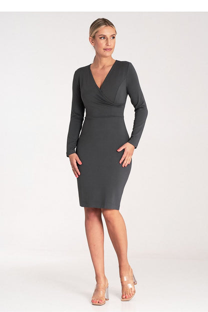 Sophisticated long sleeve V-neck dress by Figl, showcasing a flattering fit and premium fabric blend.