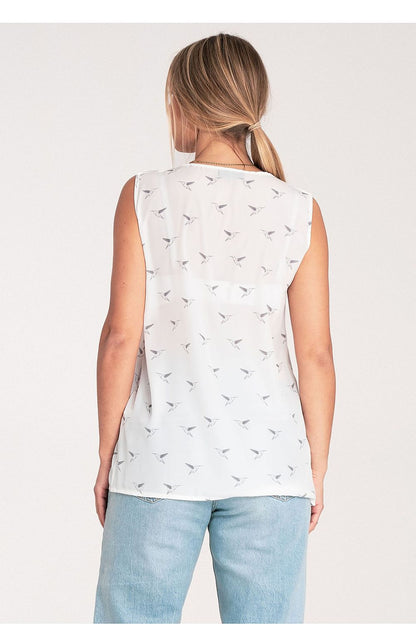 Stylish Figl Women's blouse made of 100% polyester, designed with thick shoulder straps and a rounded heart neckline for a trendy appeal.