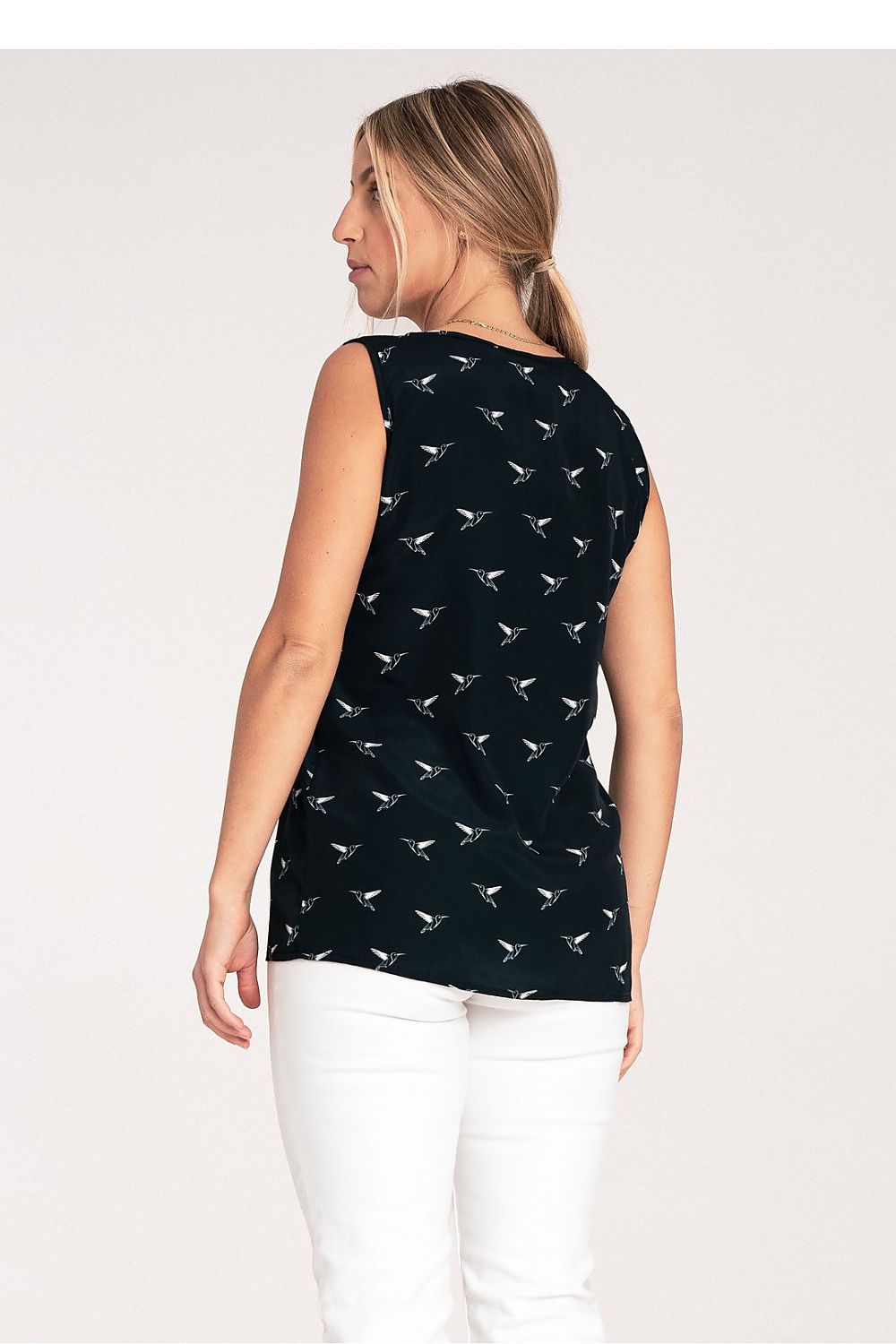 Figl Women's luxury blouse featuring thick shoulder straps and a rounded heart neckline in elegant design.