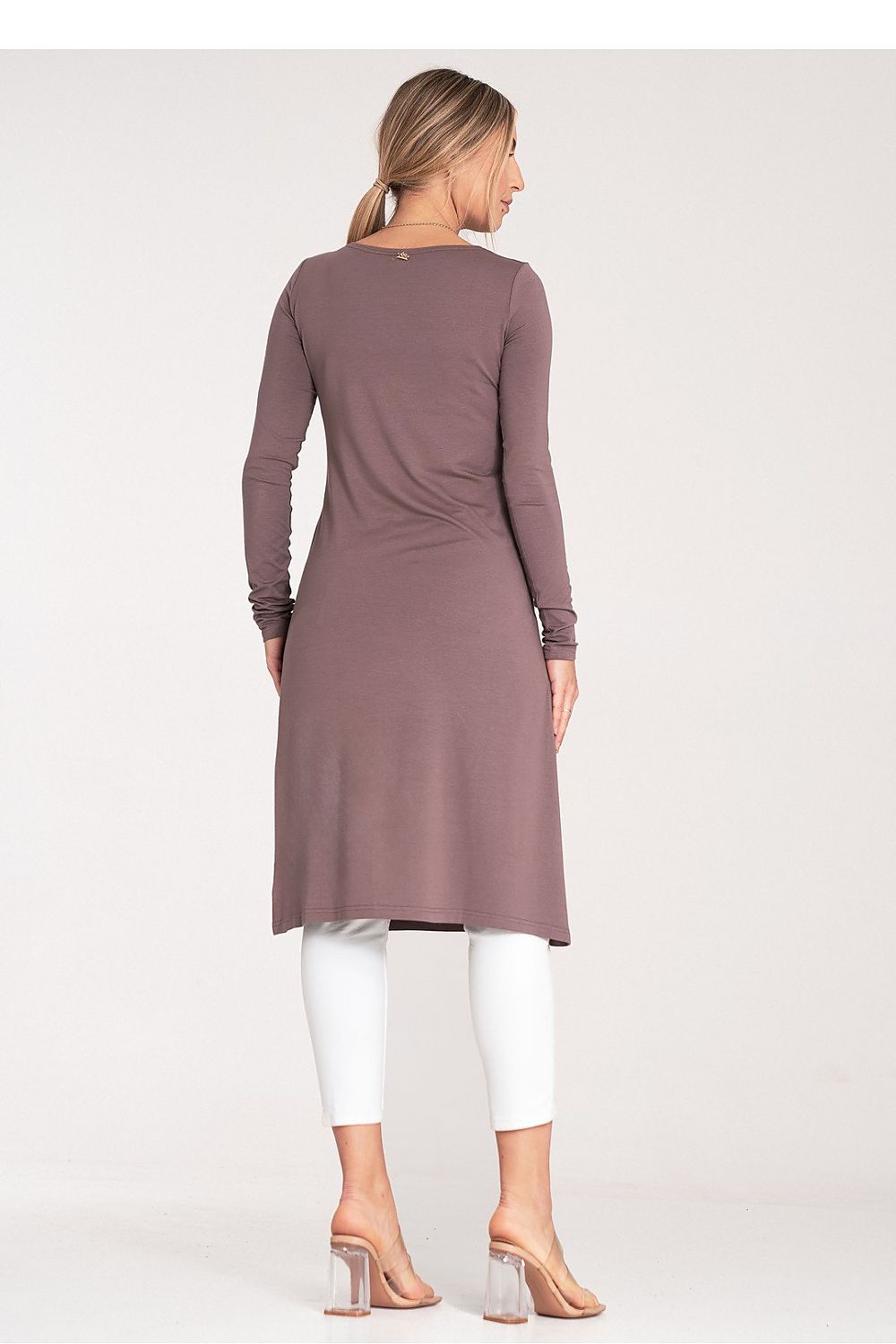 Versatile Figl tunic dress in premium fabric, showcasing a sophisticated side slit for a modern silhouette.