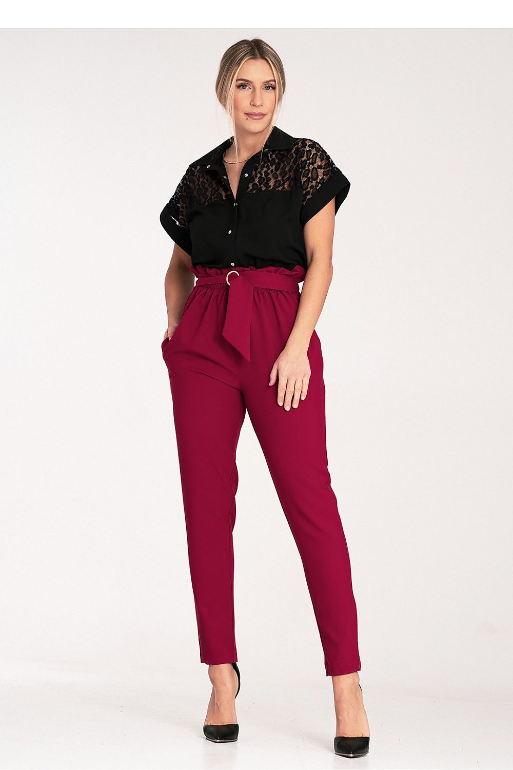 Stylish close-up of Figl's elegant short sleeve see-through shirt, highlighting its fine materials and sophisticated cut suitable for casual or formal occasions.