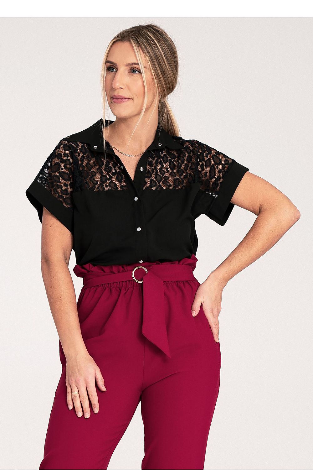 Stylish Figl see-through shirt with an extended cut, perfect for upscale casual wear.