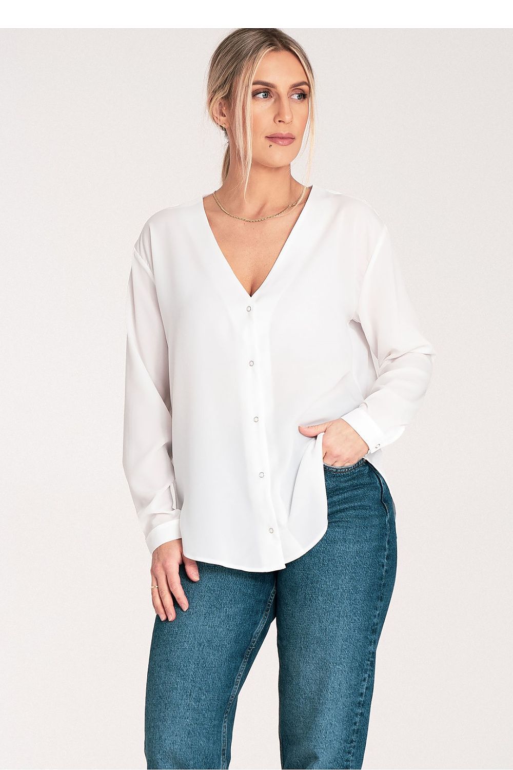 Elegantly styled Figl long sleeve shirt featuring a cheeky neckline and cuff fastened design, perfect for a chic look.