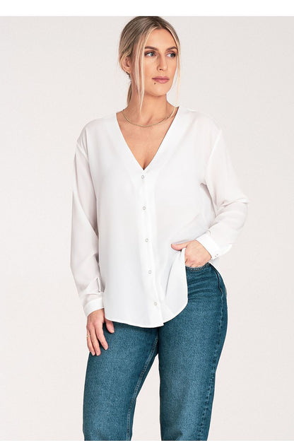 Elegantly styled Figl long sleeve shirt featuring a cheeky neckline and cuff fastened design, perfect for a chic look.