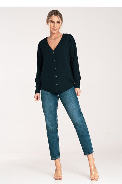 Elegantly styled Figl long sleeve shirt showcasing a cheeky neckline, perfect for a sophisticated look.