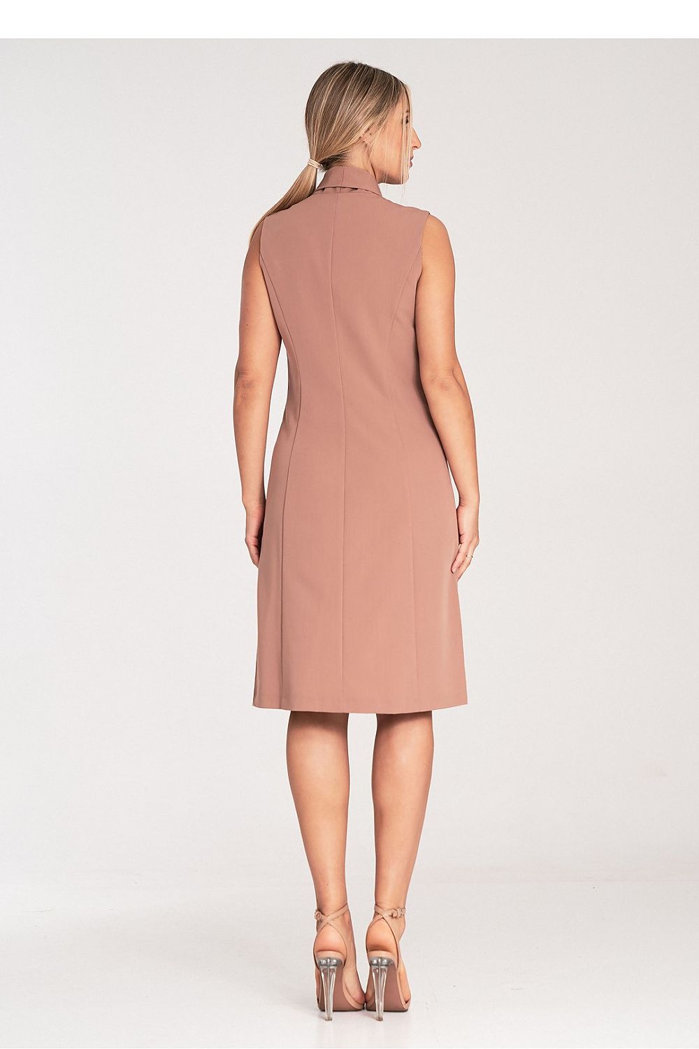 Flared bottom of the elegant Figl midi dress showcasing its chic sleeveless design, perfect for daytime events.