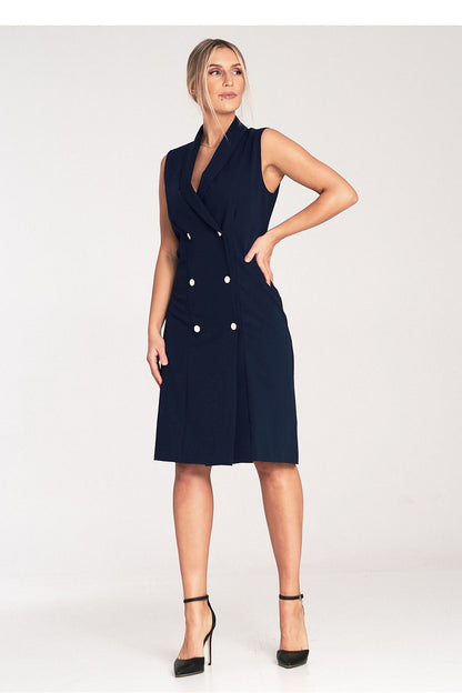 Model wearing the Figl elegant sleeveless midi dress with a flattering fit, demonstrating versatility for various occasions.